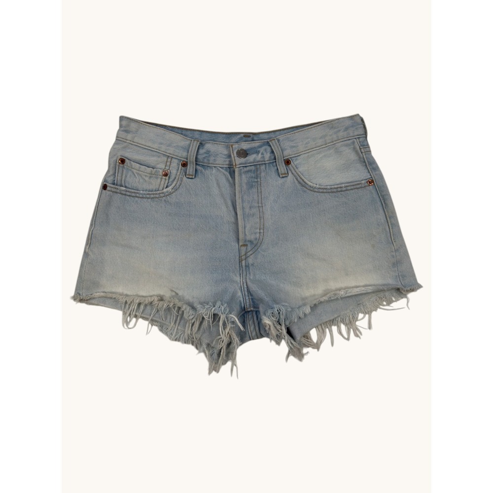 Levis 501 High Rise Light Wash Denim Cut Off Shorts Frayed Hem Button Fly 29